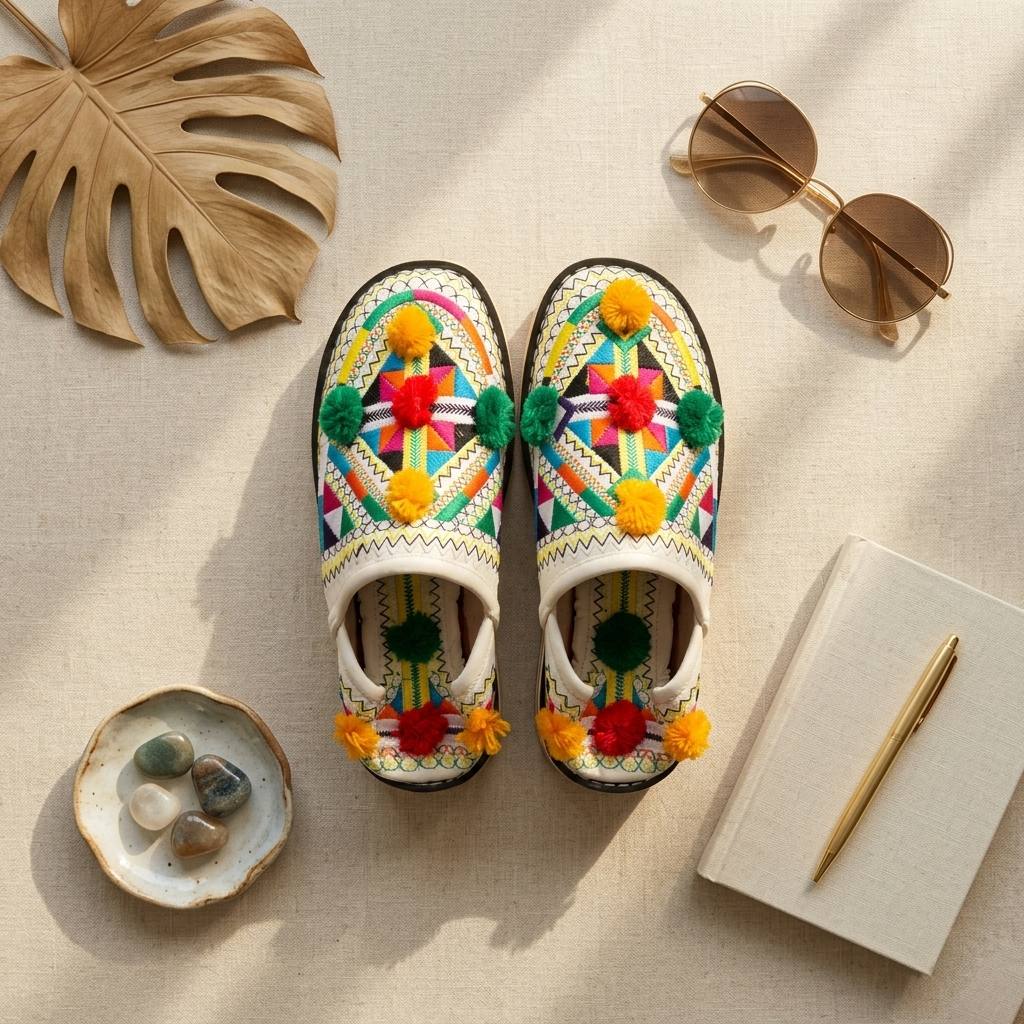 Artisan Embroidered Platform Babouche Mules