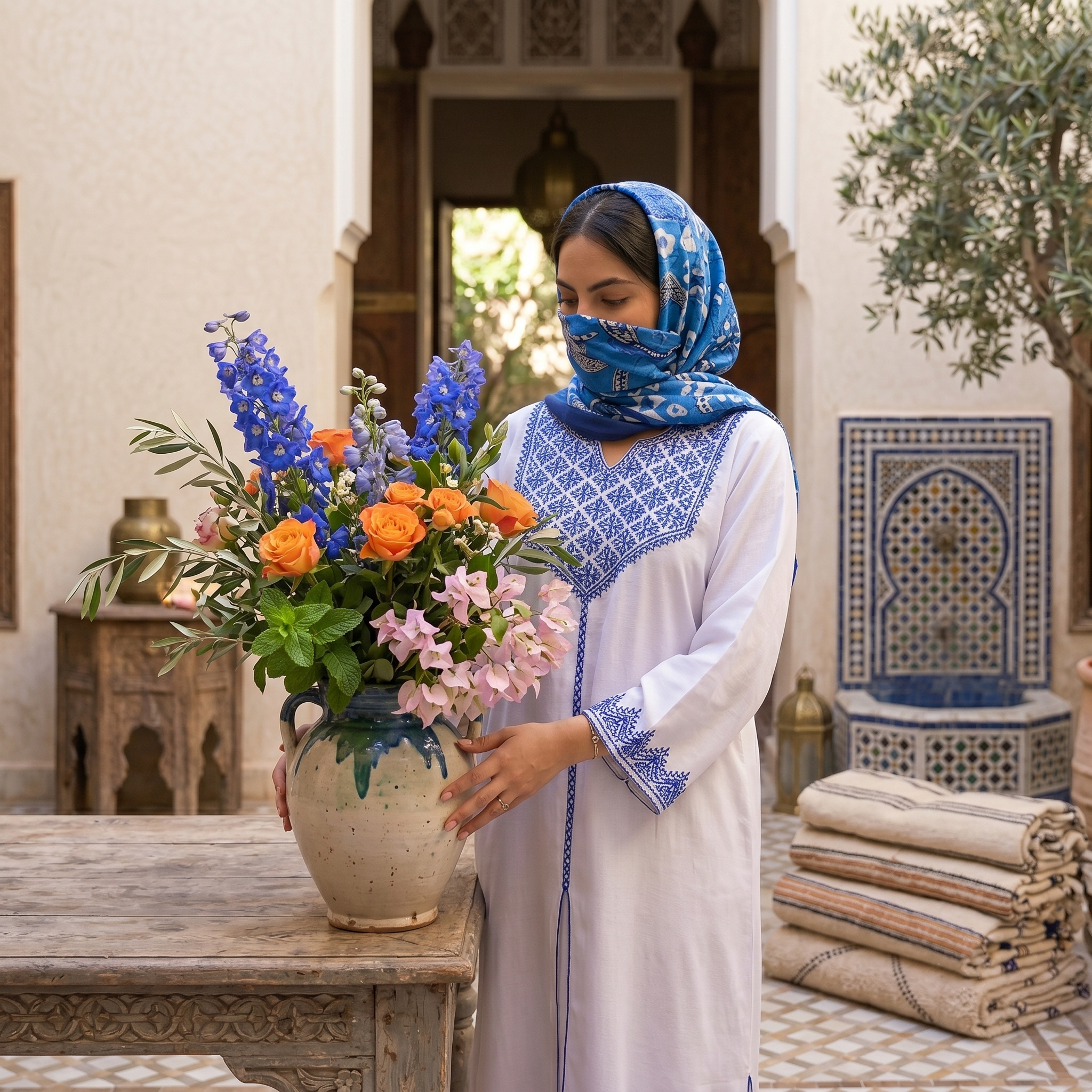 Artisan Moroccan Embroidered Kaftan & Trousers Set