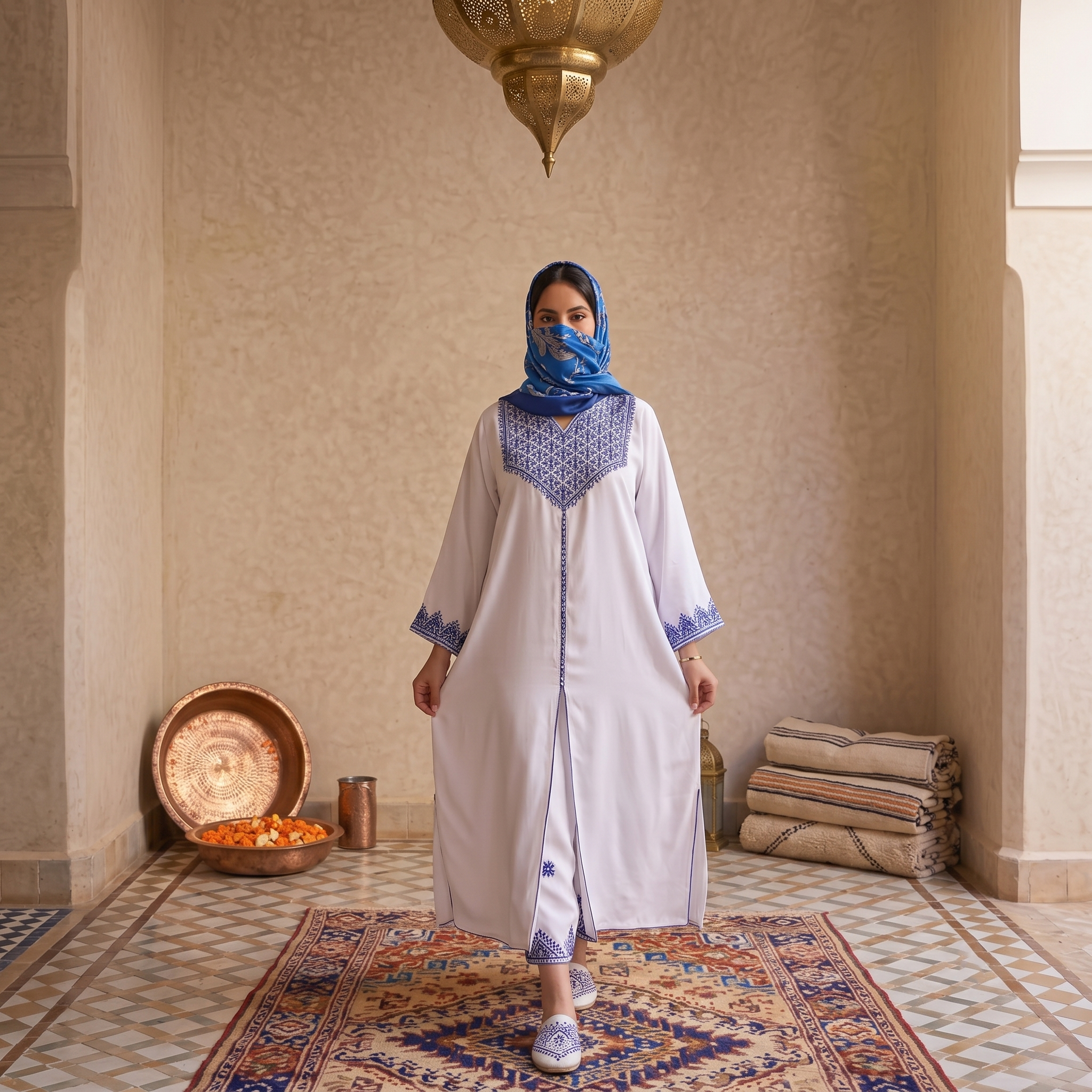 Artisan Moroccan Embroidered Kaftan & Trousers Set