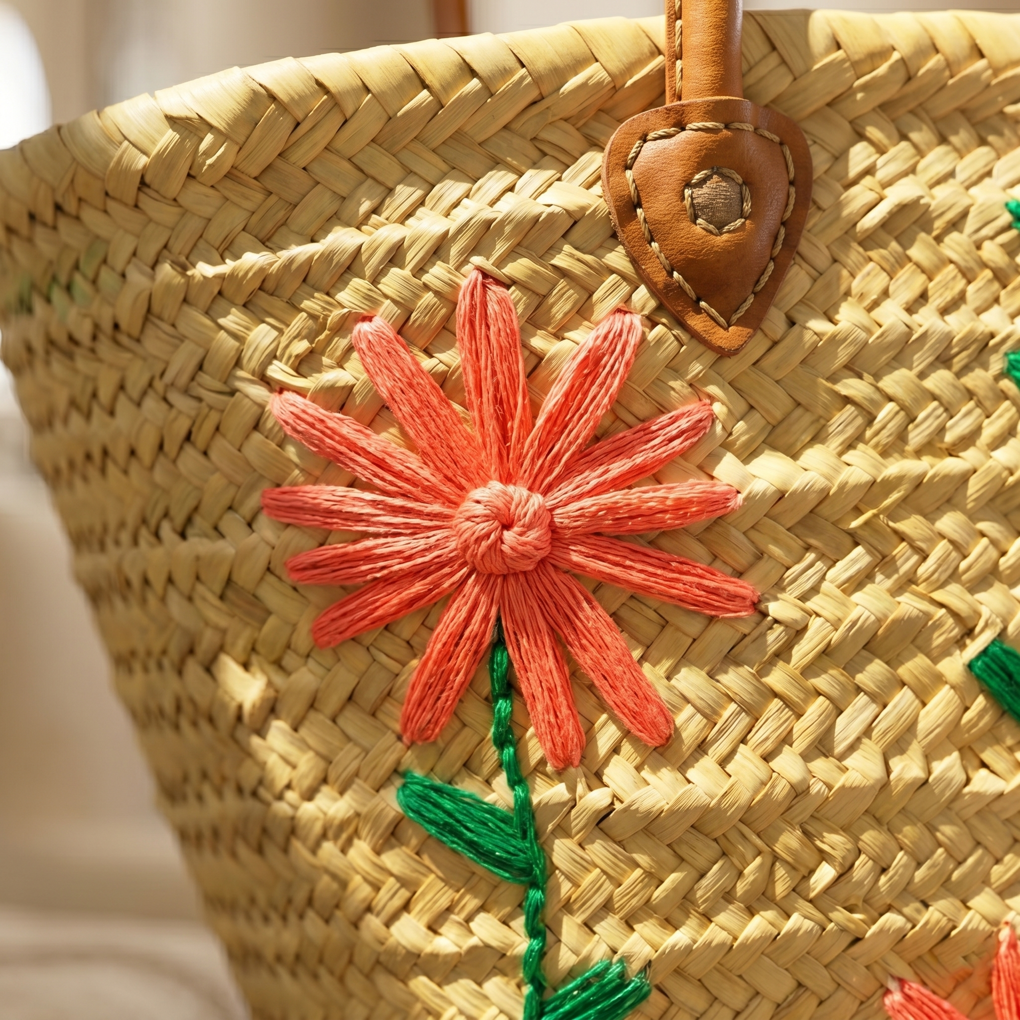 Artisan Woven Straw Tote | Hand-Embroidered Floral Basket