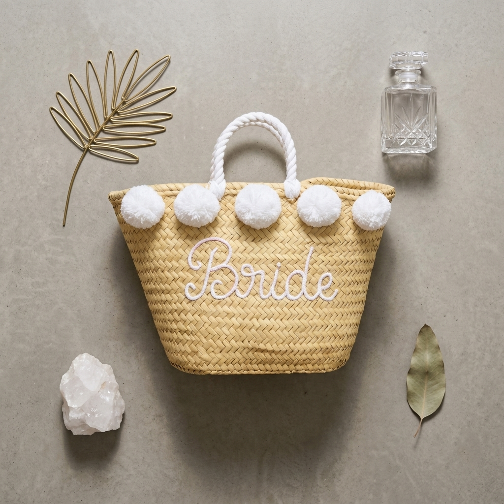 Custom Personalized Straw Tote Bag | Embroidered Beach Baske