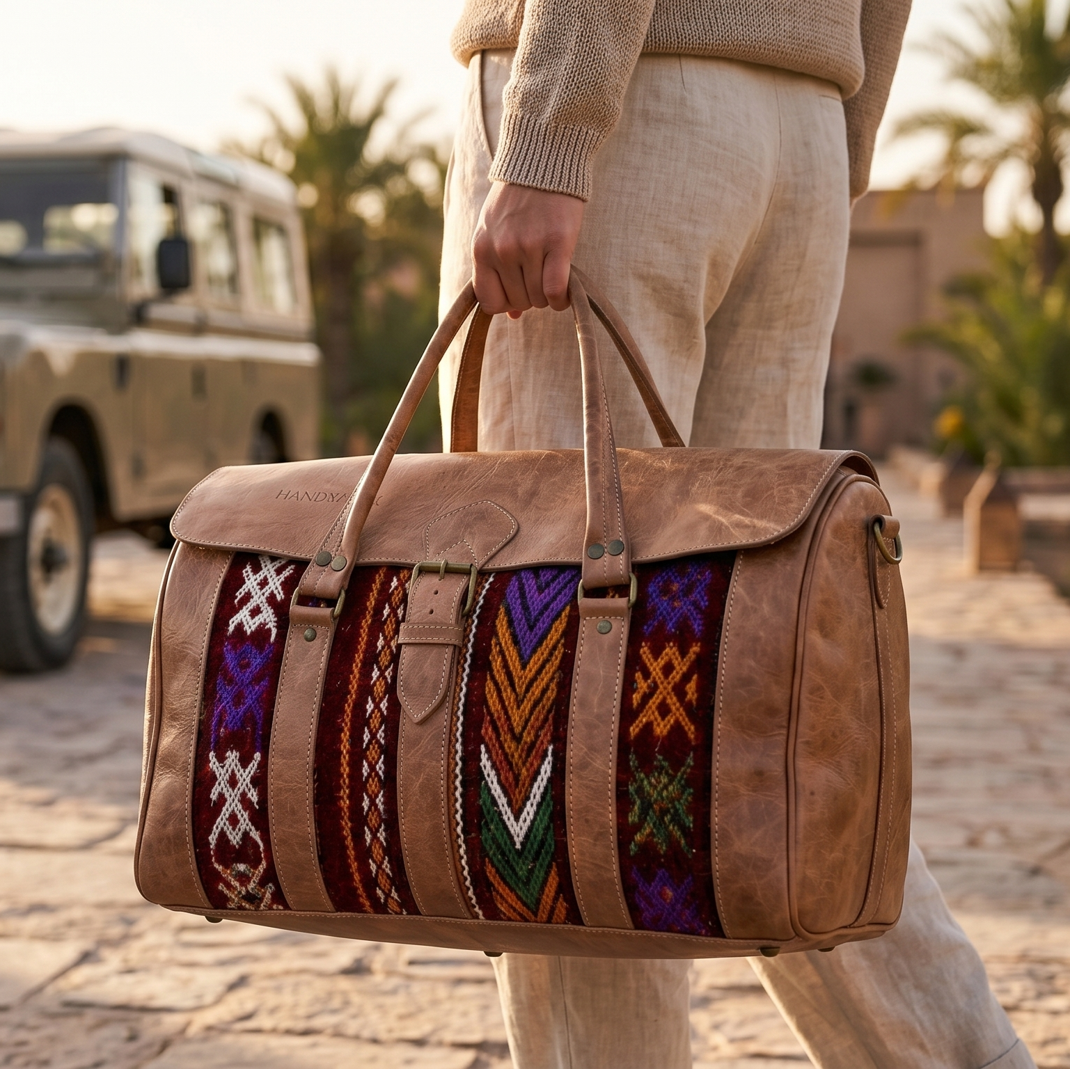 Handmade Kilim & Leather Artisan Duffel Travel Bag
