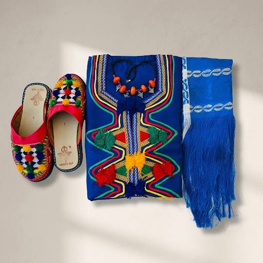 Luxury Handmade Moroccan Embroidered Textile & Slipper Set