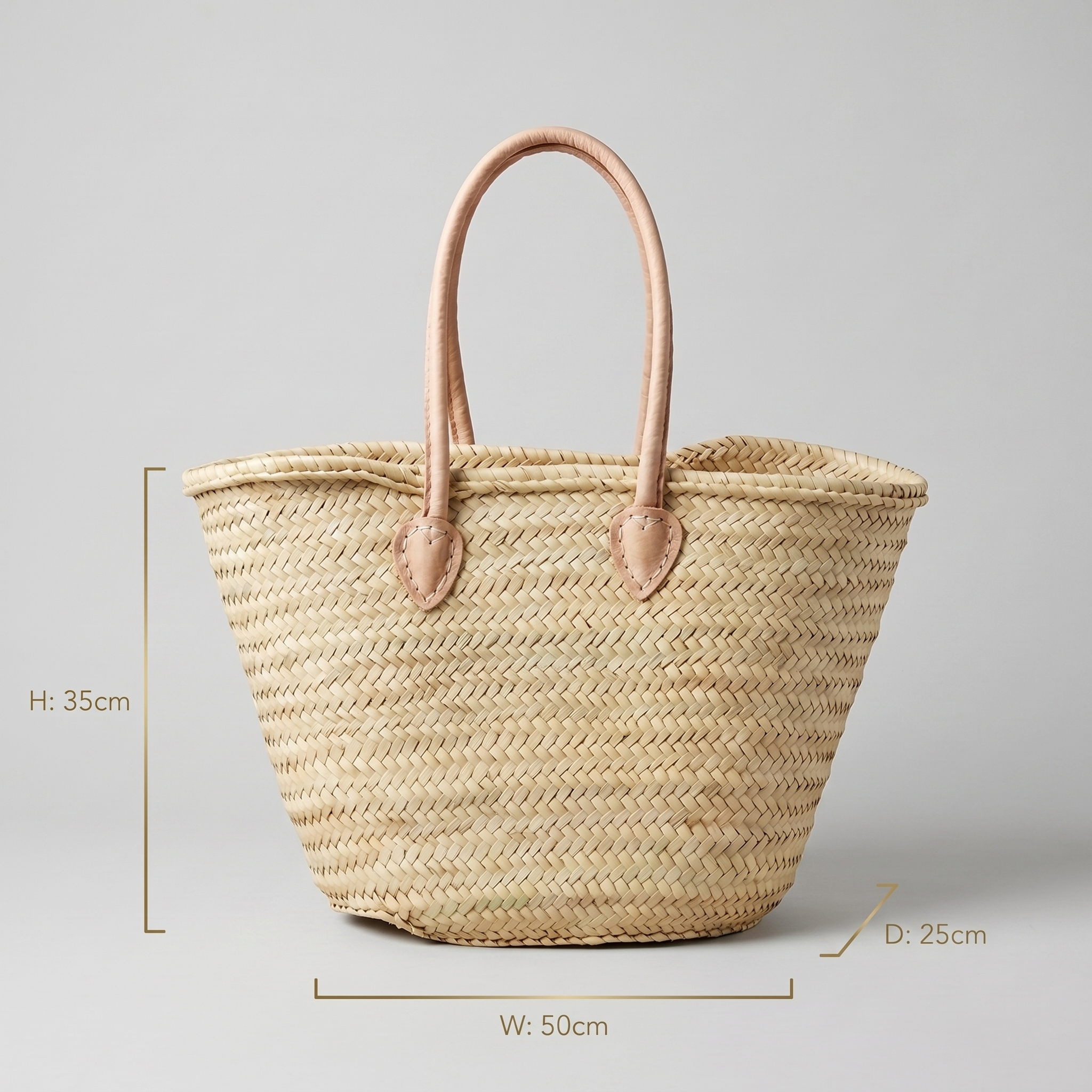 Natural Woven Straw Market Tote with Leather Handles -