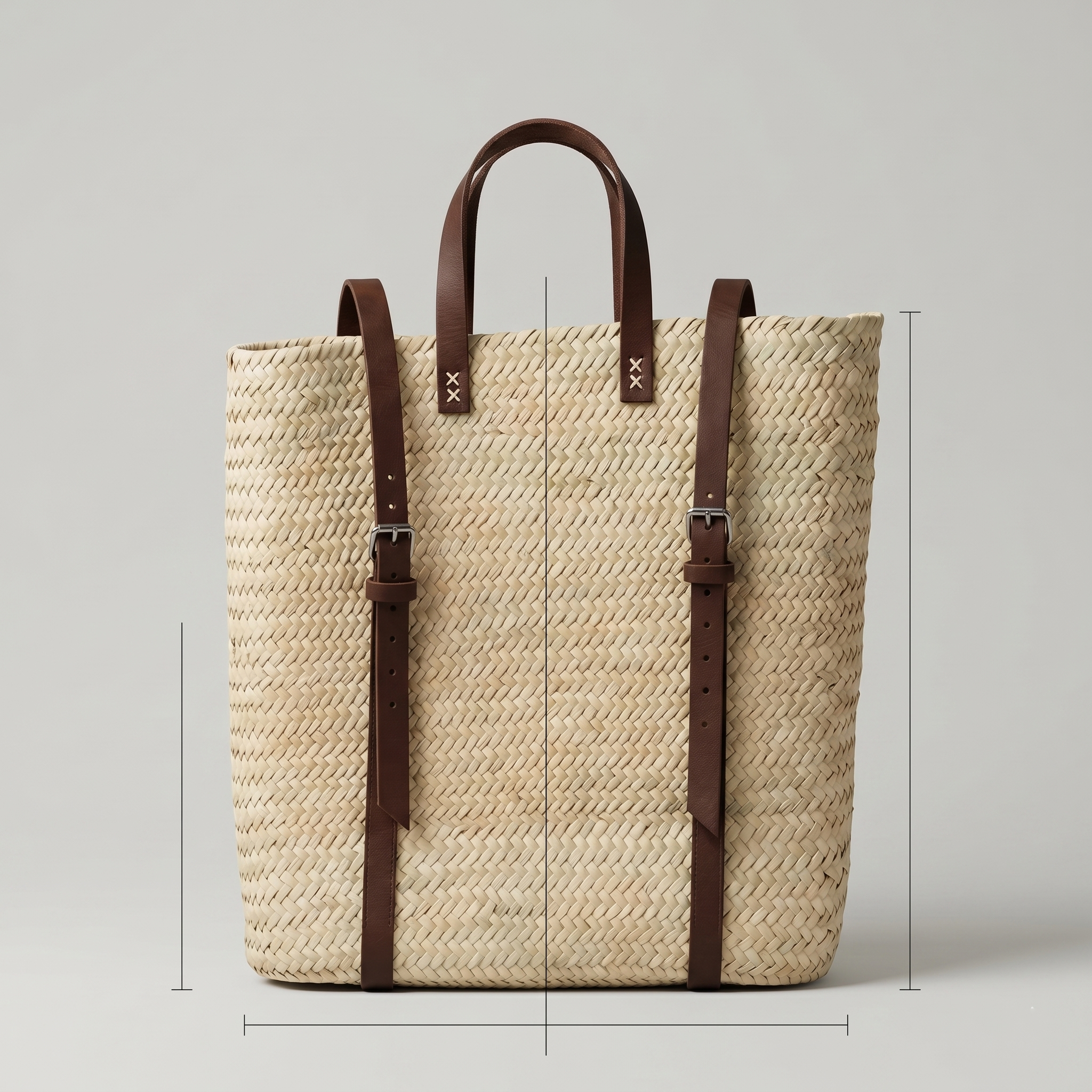 Sustainable Hand-Woven Straw Tote Backpack Leather Trim